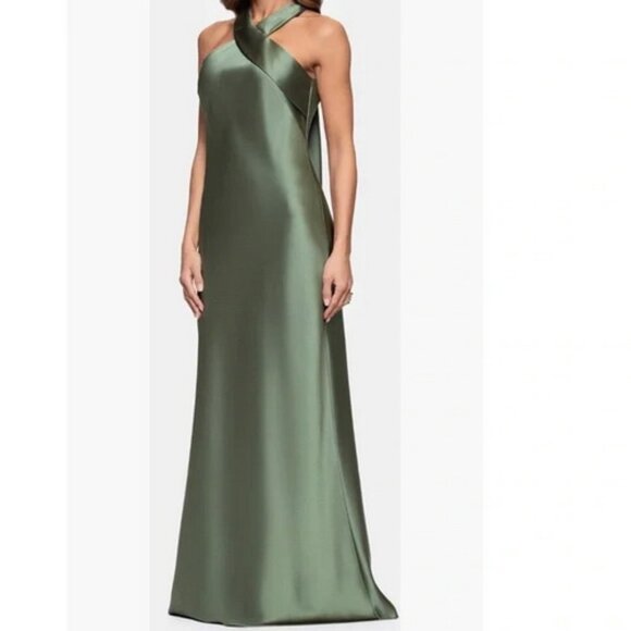 Xscape Olive Green Halter Neck Satin Trumpet Gown - Picture 1 of 4